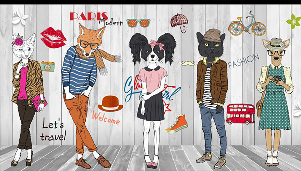 个性手绘抽象动物服装店背景墙