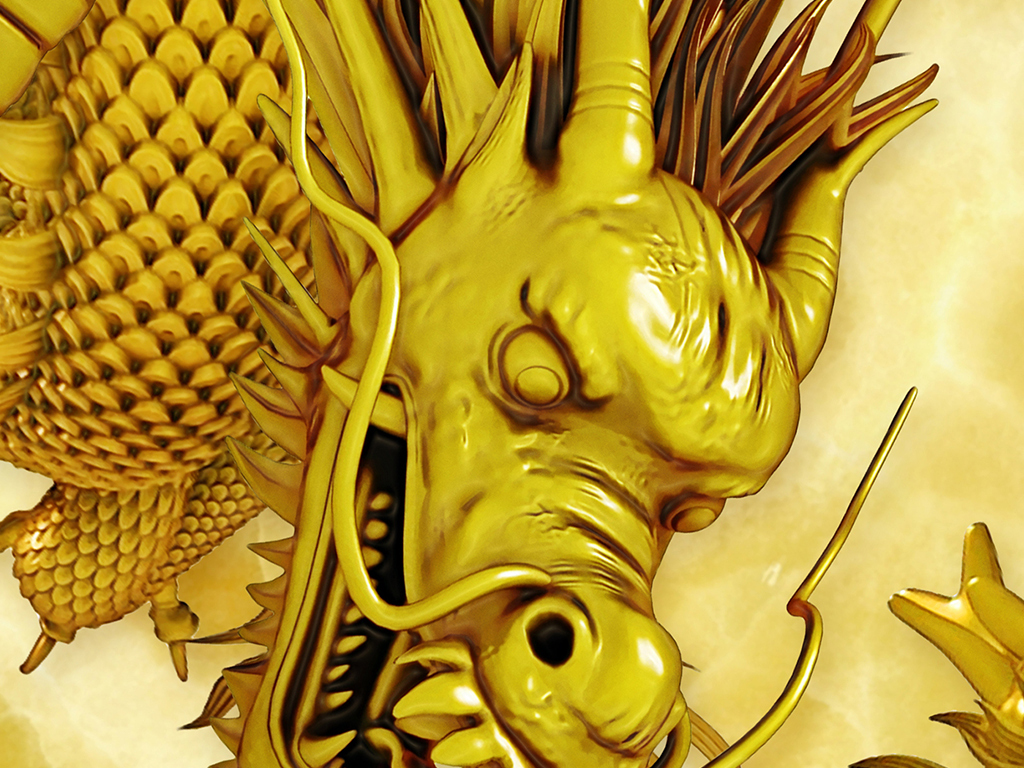 中式3d九龙戏珠仿玉雕吊顶