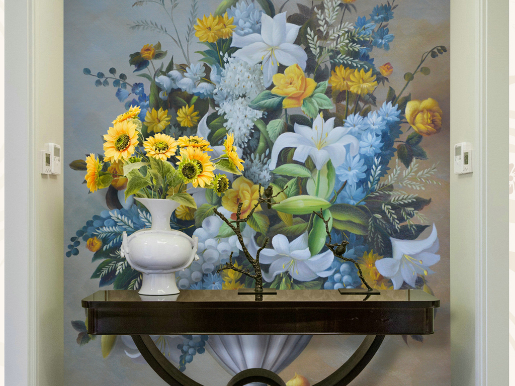 纯手绘插花欧式静物油画艺术玄关