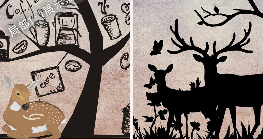 麋鹿梅花鹿森林动物复古咖啡厅装饰挂画(图片编号:16032049)_动物图案