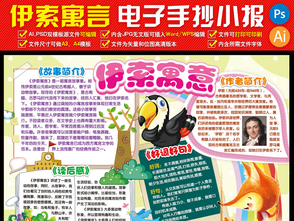 伊索寓言读书小报 读后感 好书推荐 电子小报手抄报 成品小报 word