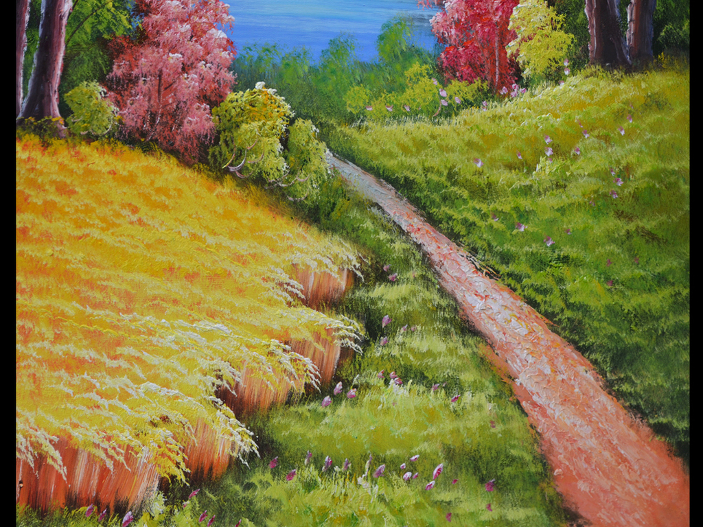 田园风景山水巨幅油画装饰玄关