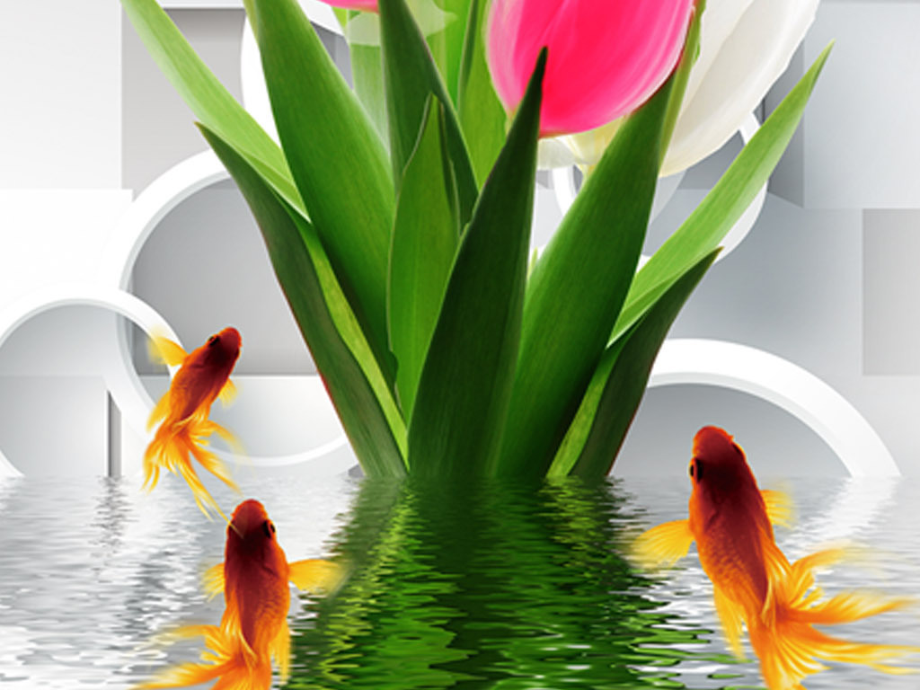 3d立体水中郁金香玄关