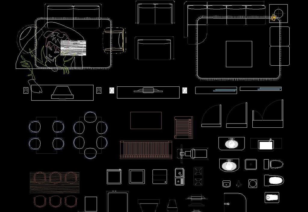 彩色平面傢俱cad圖庫
