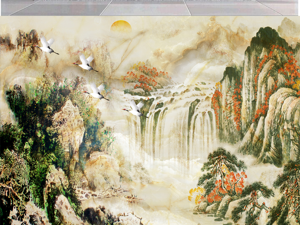 新大理石纹江山如画气吞山河背景墙