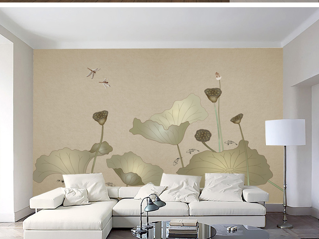 新中式手绘意境荷花背景墙装饰画图片设计素材_高清psd模板下载(123.0
