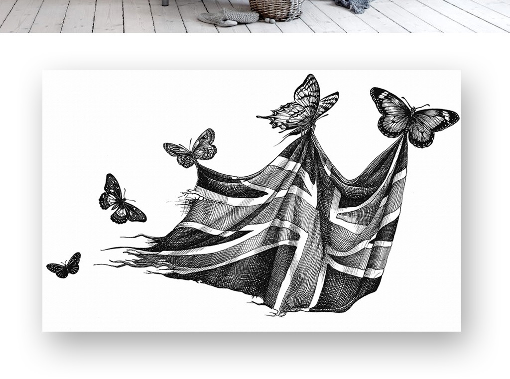 简约黑白蝴蝶魔毯时尚北欧风电视背景墙图片设计素材_高清模板下载