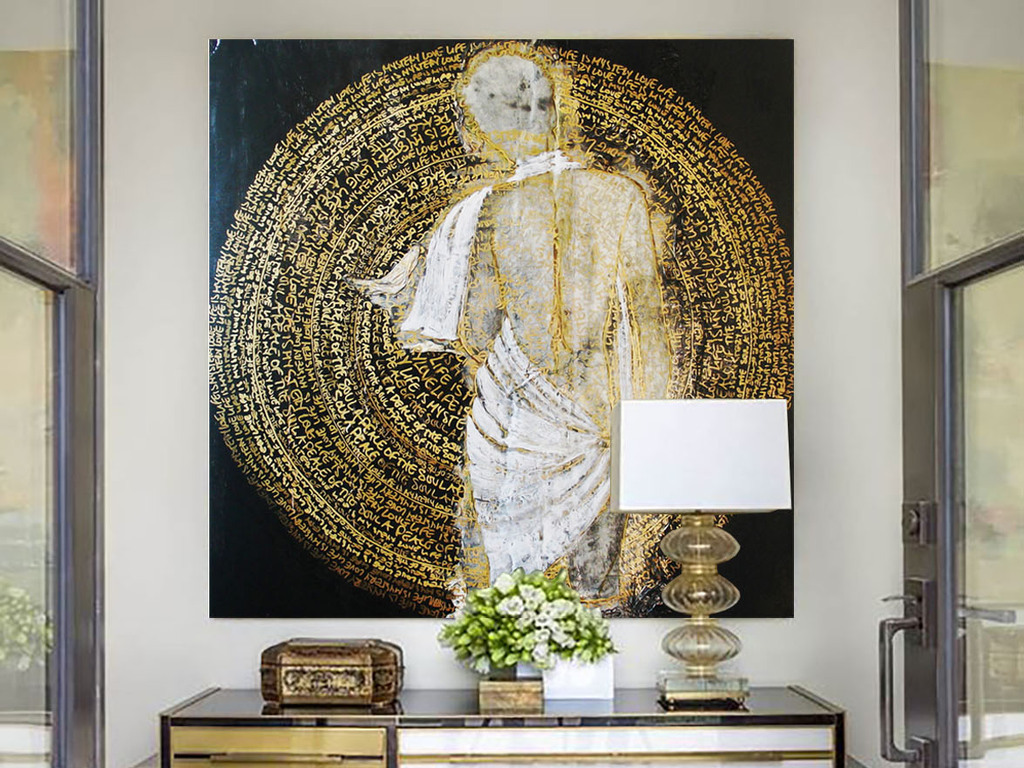 抽象金色圆轮意境人物宗教无框装饰画高档画