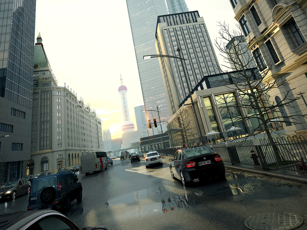 现代上海写实街道表现动画