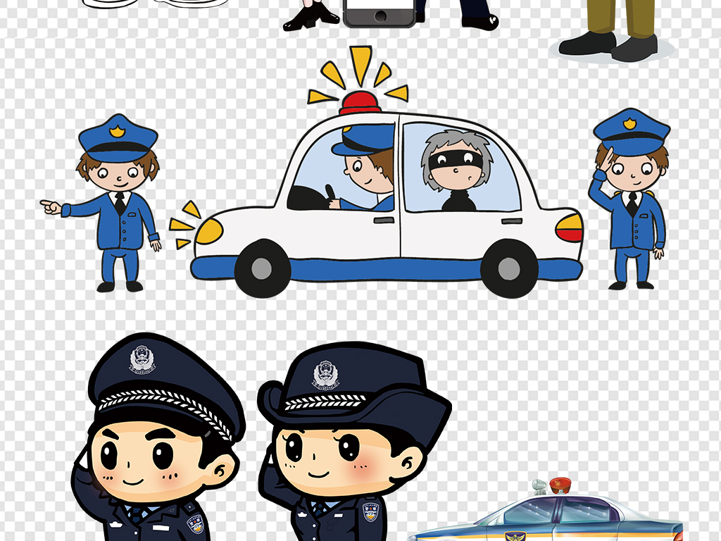 卡通警察交警女警人物插畫素材