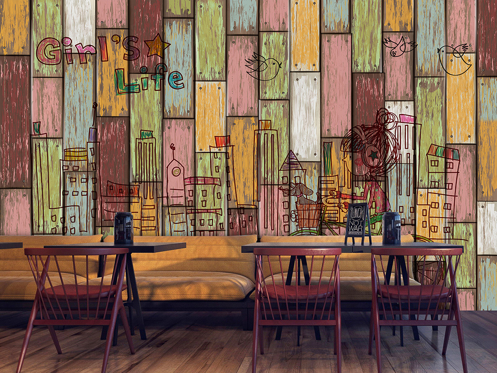 复古木板电视背景墙装饰画