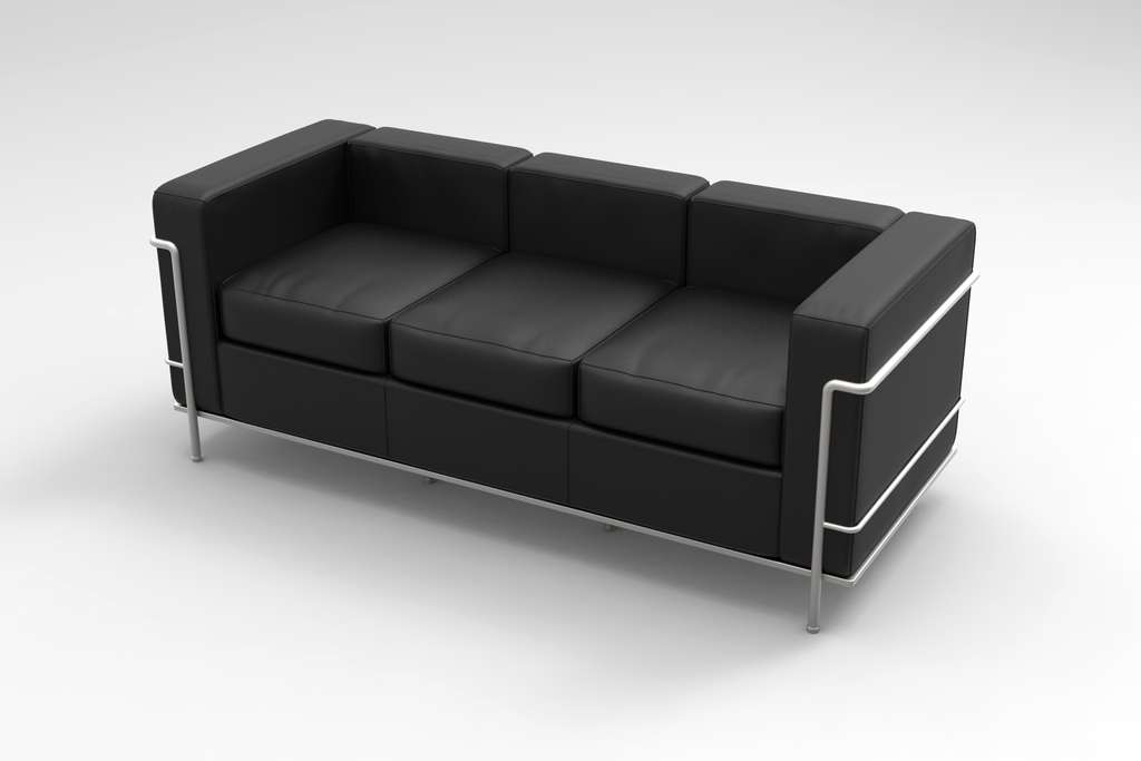 黑色皮质三人沙发犀牛模型3d素材下载 