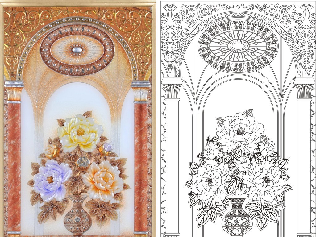 花瓶牡丹欧式图牡丹花瓶欧式(图片编号:16168663)_雕刻图案_我图网