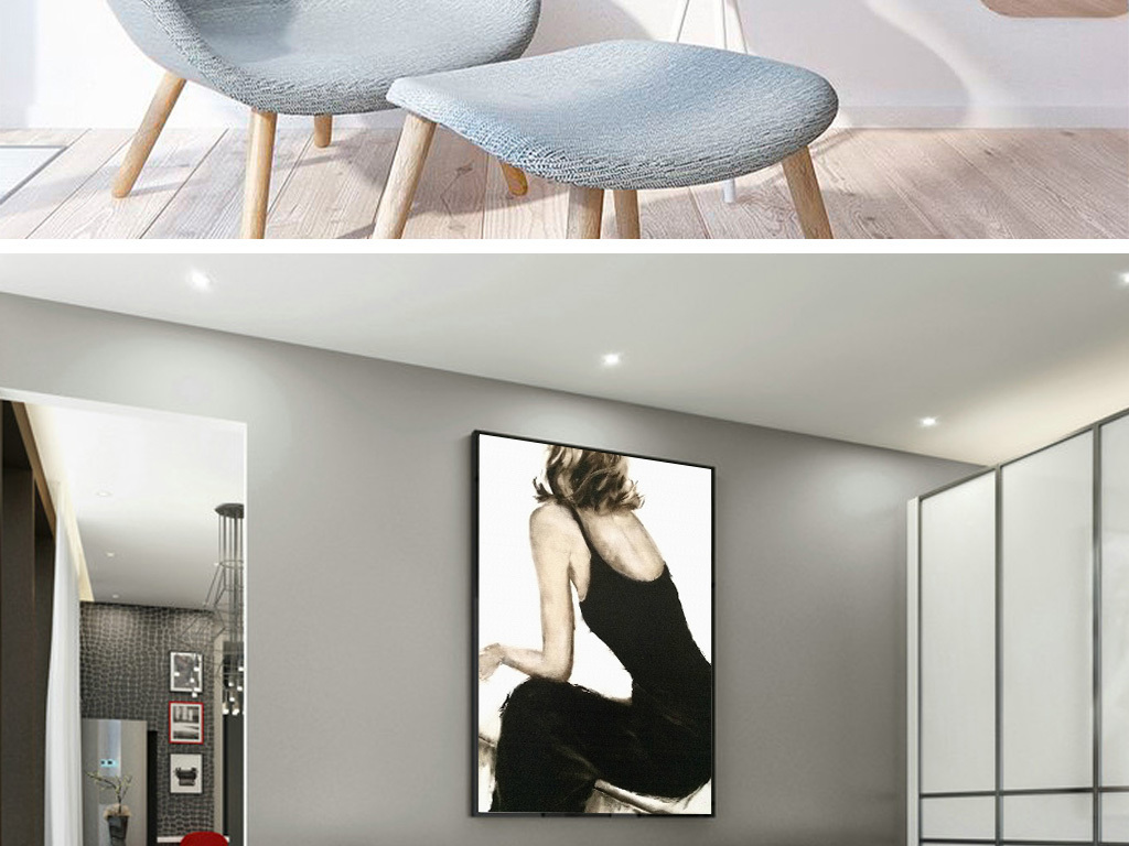 美女比基尼背影抽象绘画装饰画