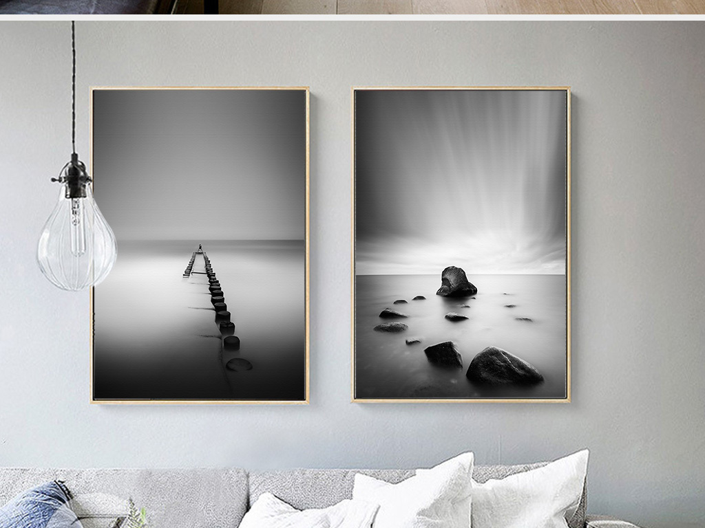 北欧简约黑白大海风景装饰画