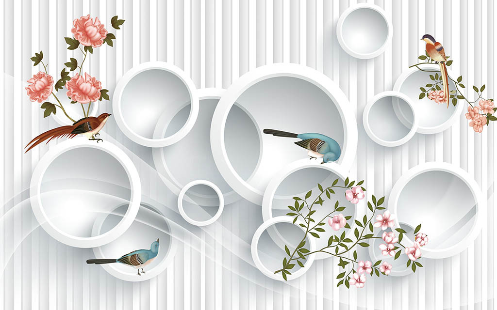 花鸟立体背景墙(图片编号:16211554)_现代简约电视背景墙_我图网