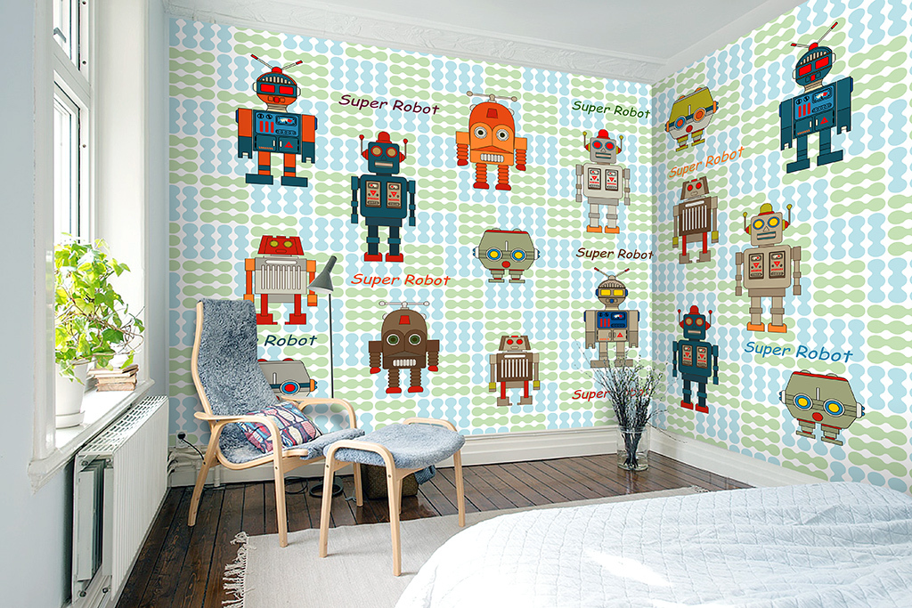 机器人卡通漫画背景墙装饰画