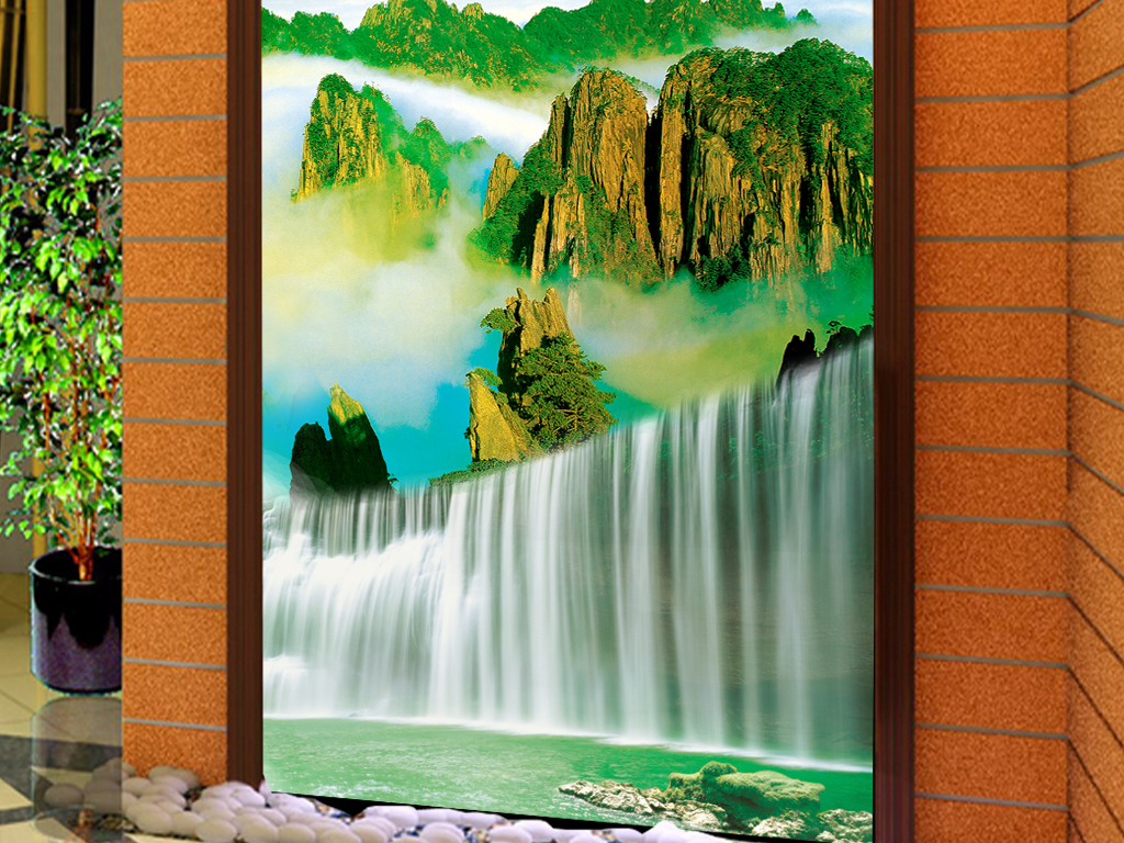 风景如画客厅山水画风景画玄关隔断