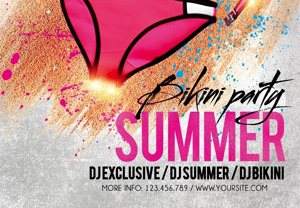 时尚手绘夏日比基尼派对psd创意宣传海报