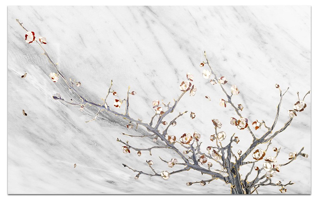 大理石纹理新中式梅花中国风电视背景墙