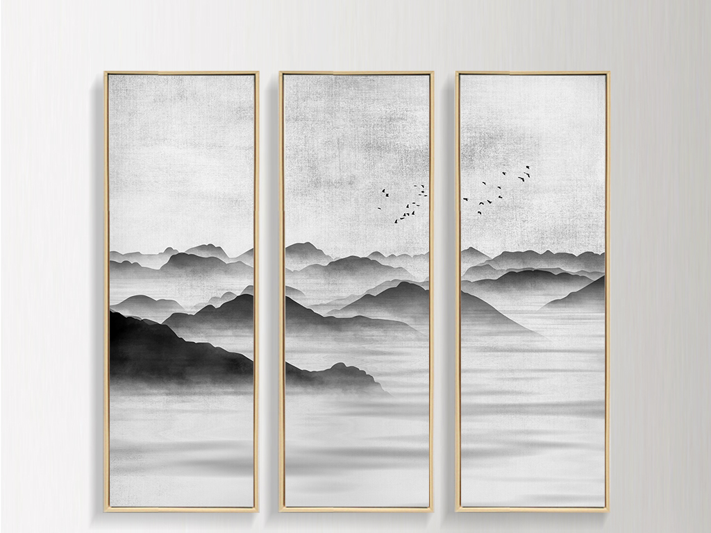 现代新中式水墨山水画客厅装饰画无框画