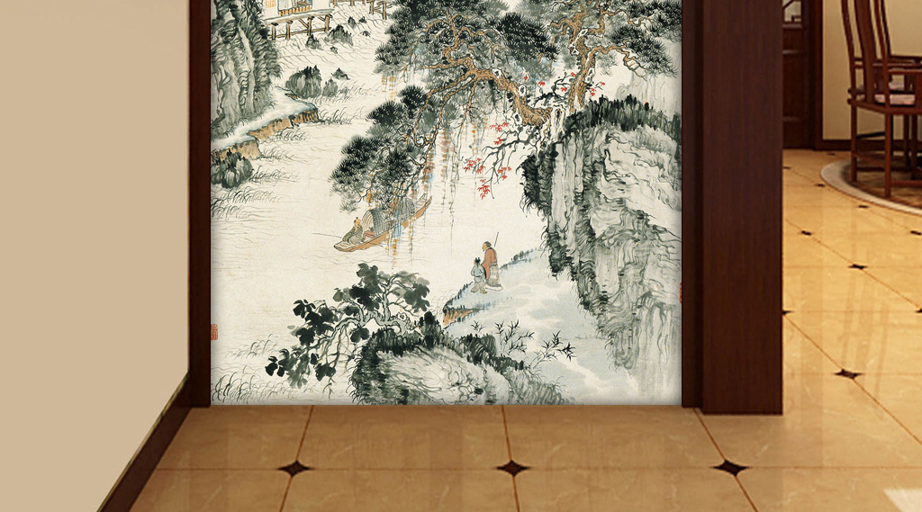 高清山水画系列玄关背景墙