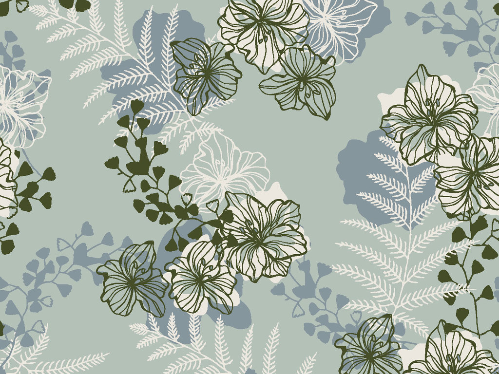 古风水墨植物花草图形印花矢量图