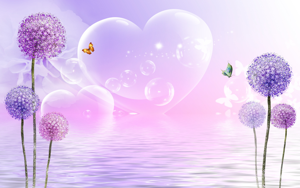 紫色蒲公英倒影电视背景墙