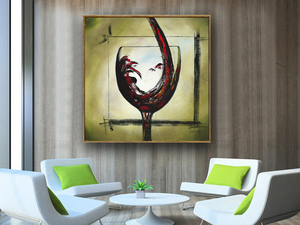 创意手绘红酒杯油画艺术装饰画