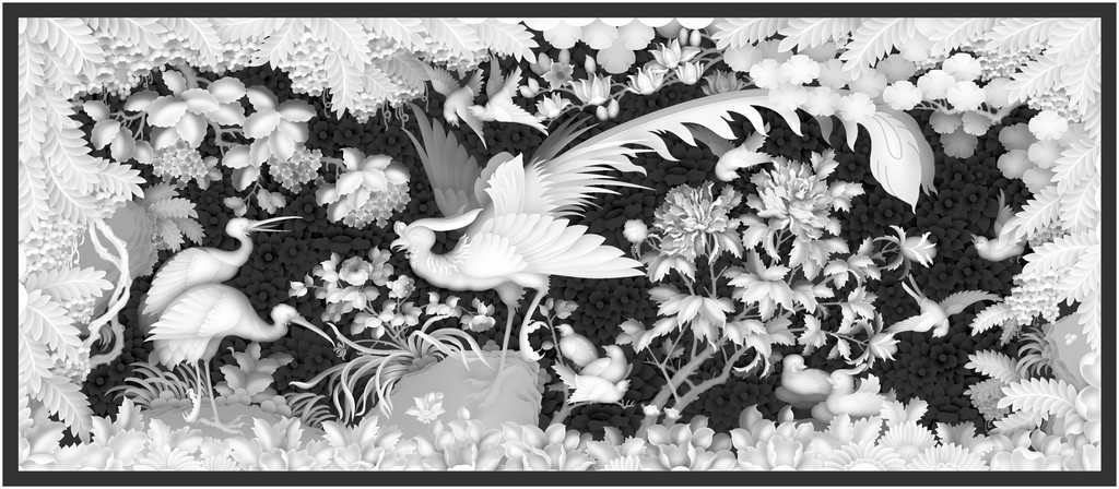 花鸟樟木盖jdp浮雕雕刻精雕图灰度图