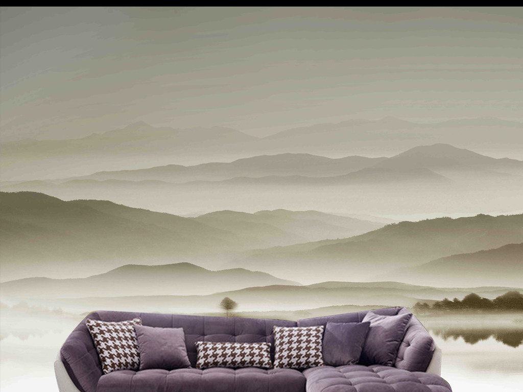 新中式唯美意境山水背景墙