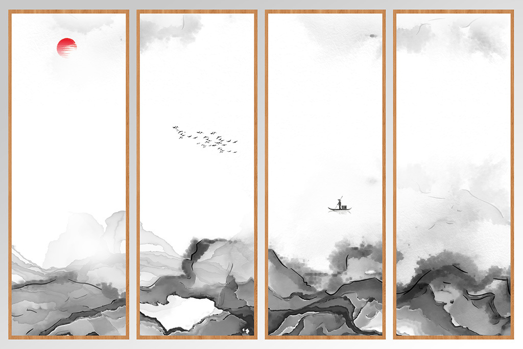 新中式抽象水墨山水画