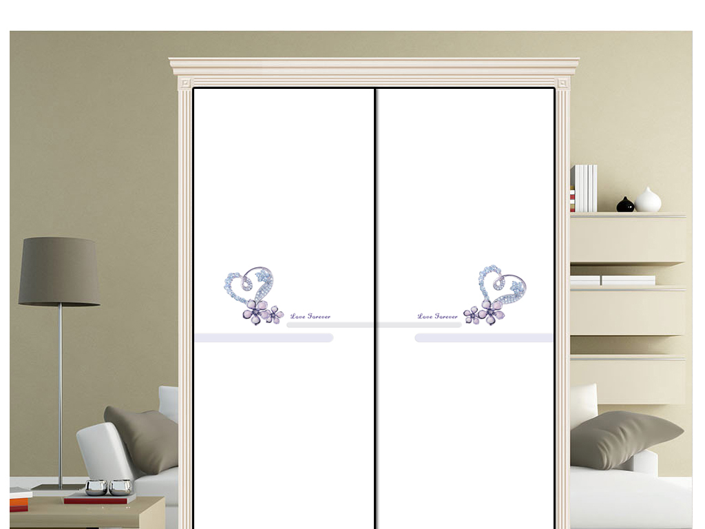 uv打印珠宝花朵爱心水晶封釉高光衣柜移门