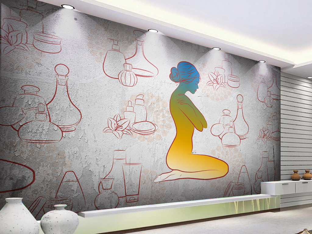 怀旧背景美容院美体工装背景墙