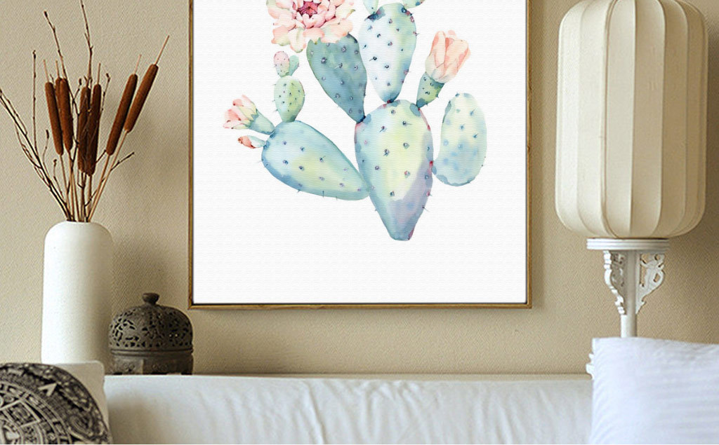 北欧小清新水彩热带植物三联装饰画