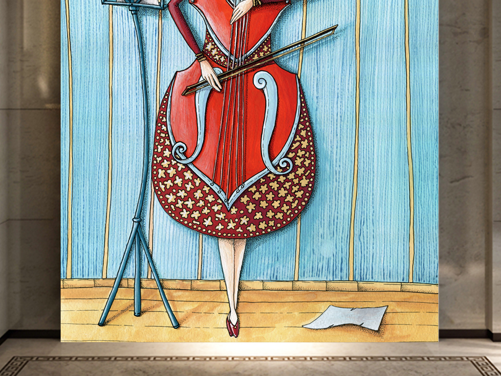 装饰画 其他装饰画 人物装饰画 > 手绘抽象演奏的女孩子插画 素材图片