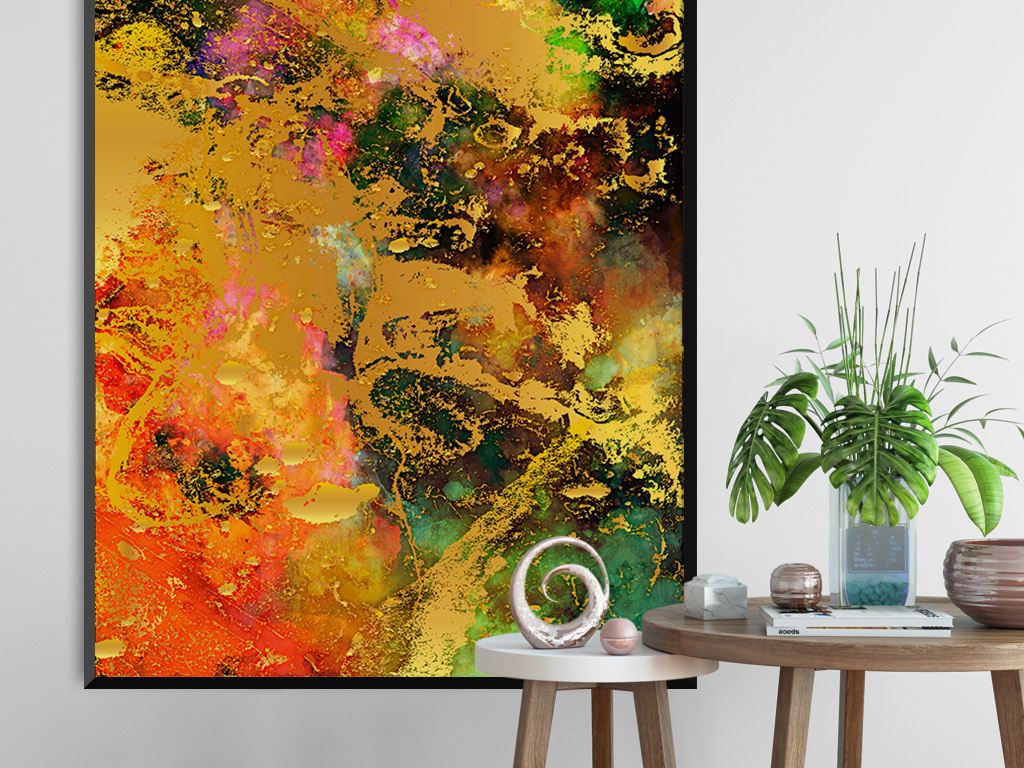 抽象油画意境水墨金箔写意风格无框画