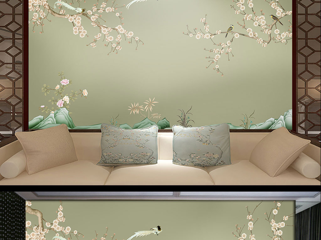 工笔花鸟(图片编号:16394515)_中式电视背景墙_我图网