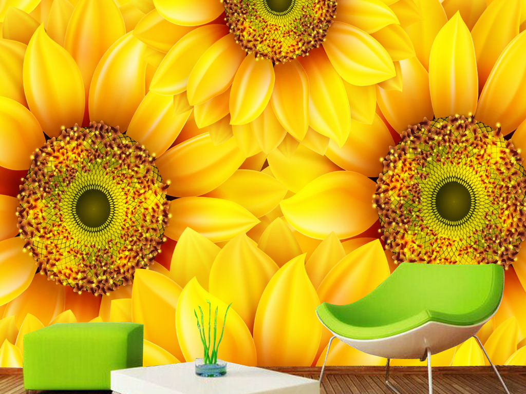 3d梦幻葵花向日葵花卉沙发背景墙