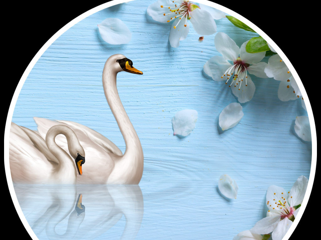 创意梨花天鹅背景墙装饰画