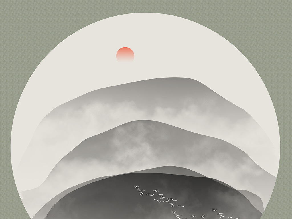 新中式背景墙抽象水墨画