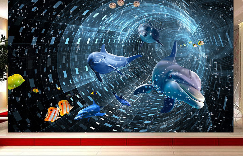 科幻梦幻立体海豚电视背景墙装饰画(图片编号:16435709)_3d电视背景墙