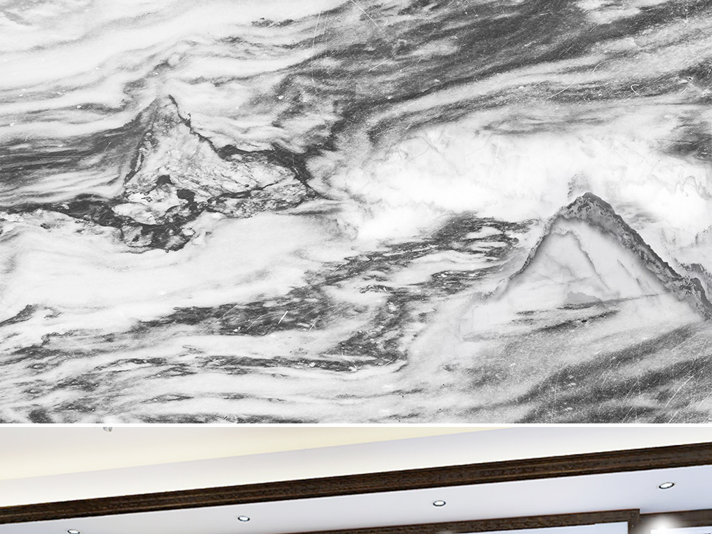 大理石纹黑白山水水墨画山水背景墙