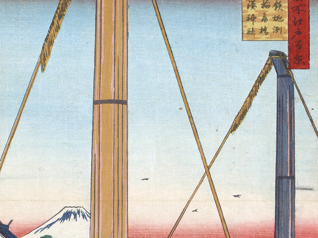 日本浮世绘海上船只风景玄关背景墙