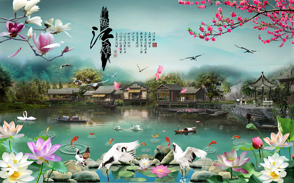 忆江南山水风景背景墙图片设计素材_高清psd模板下载(325.46mb)_其他