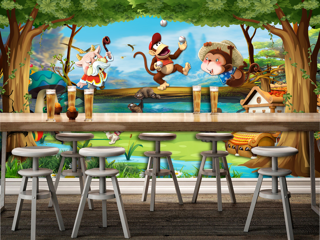 梦幻卡通儿童房唯美儿童房背景墙壁画