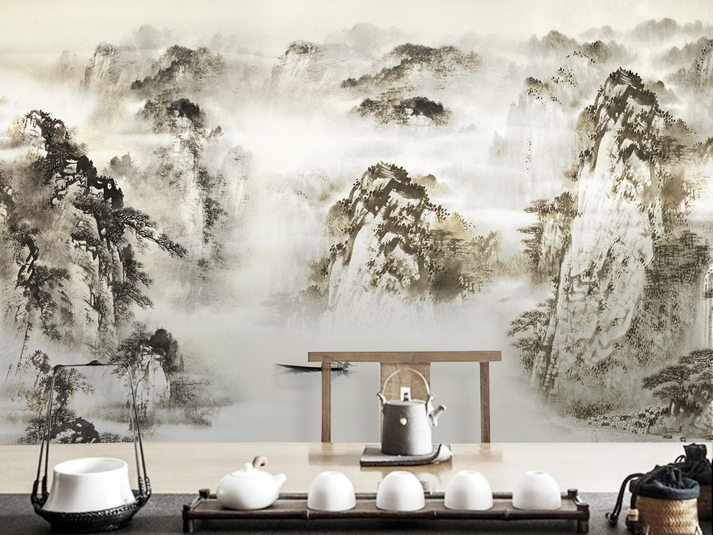 新中式古典大气水墨山水画国画背景墙装饰画