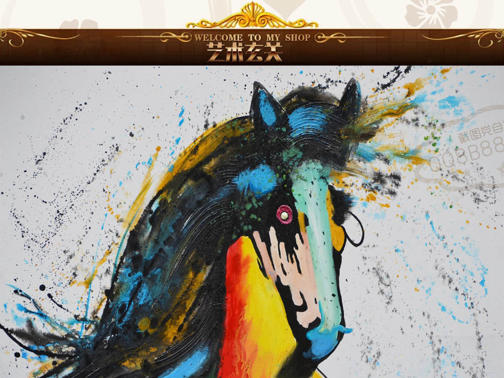七色抽象马现代创意纯手绘油画玄关