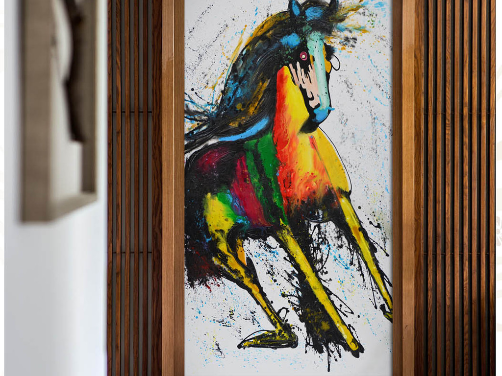 七色抽象马现代创意纯手绘油画玄关