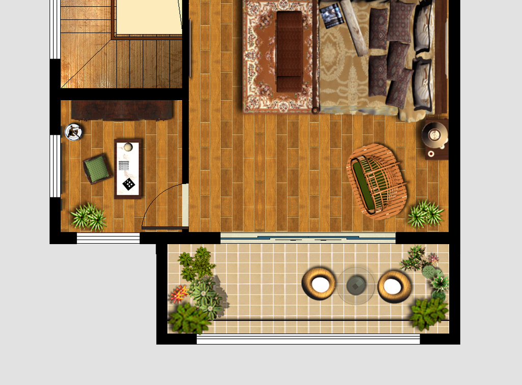 高清一室两厅户型彩色平面图psd分层素材